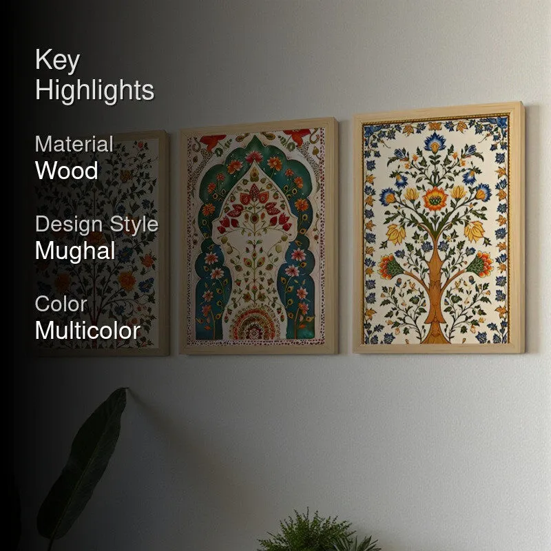 Dilkash Mughal Wall Art With Frame (Yellow) - Set Of Three media 2