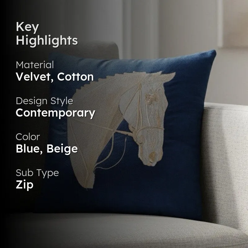 Equine Embroidered Cushion cover - Blue media 2