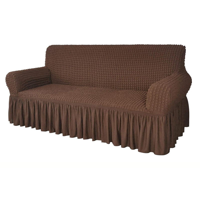 Bubble Frill Polyester Sofa Cover - Coffee Brown media 5