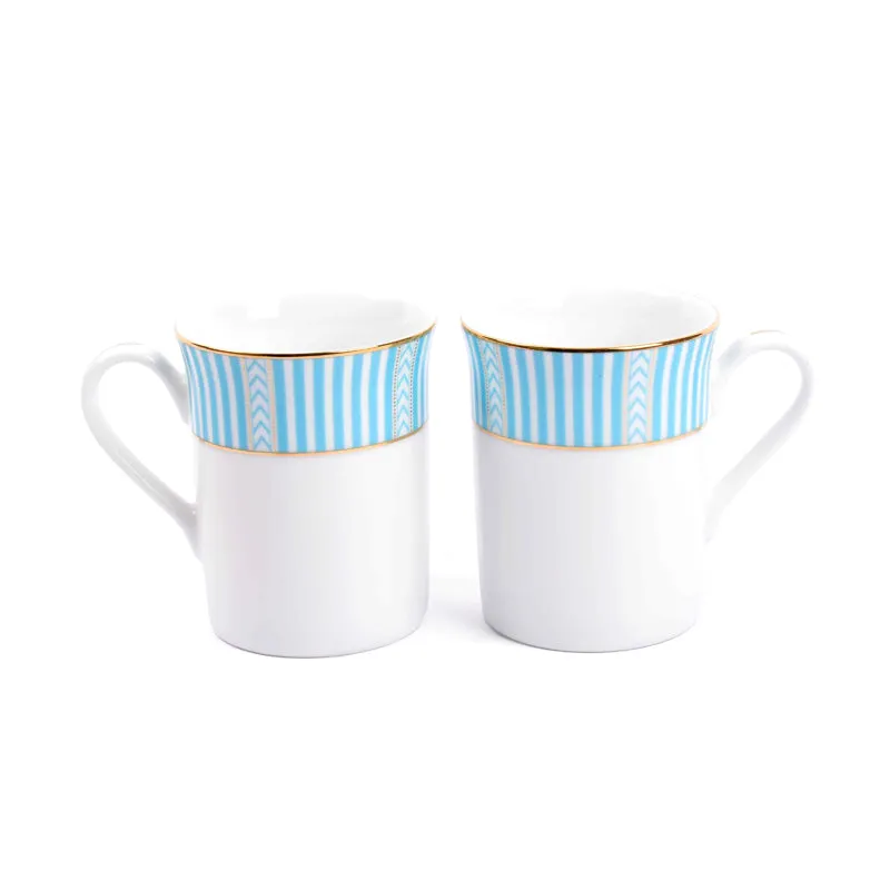 Stripe Classic 24k Gold Brushed Porcelain Coffee Mug (Blue/300 mL Each) - Set Of Four media 9