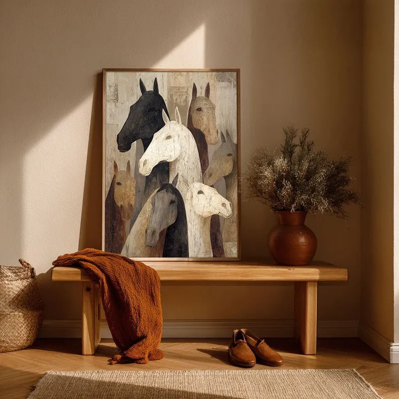 Herd of Horses Wall Painting With Brown Frame media 7