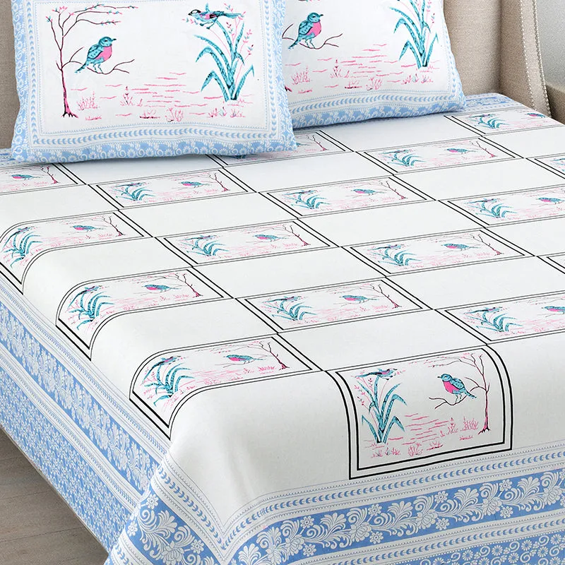 Feather Dreams Cotton Bedsheet (Blue, Pink) - 144 TC media 3