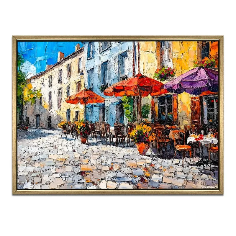 Cobblestone Cafe Canvas Wall Painting With Frame media 3