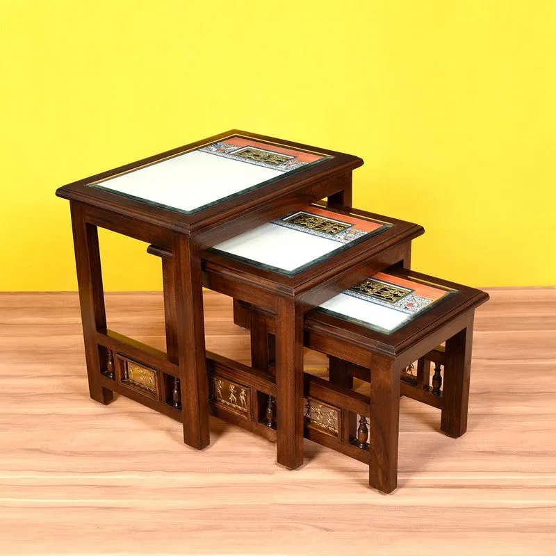 Monaco Teak Wood Nesting Stools - Set of Three media 3