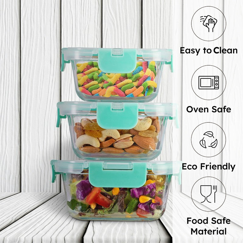 Tiffin Leak Proof Glass Lunch Box - Set Of Three