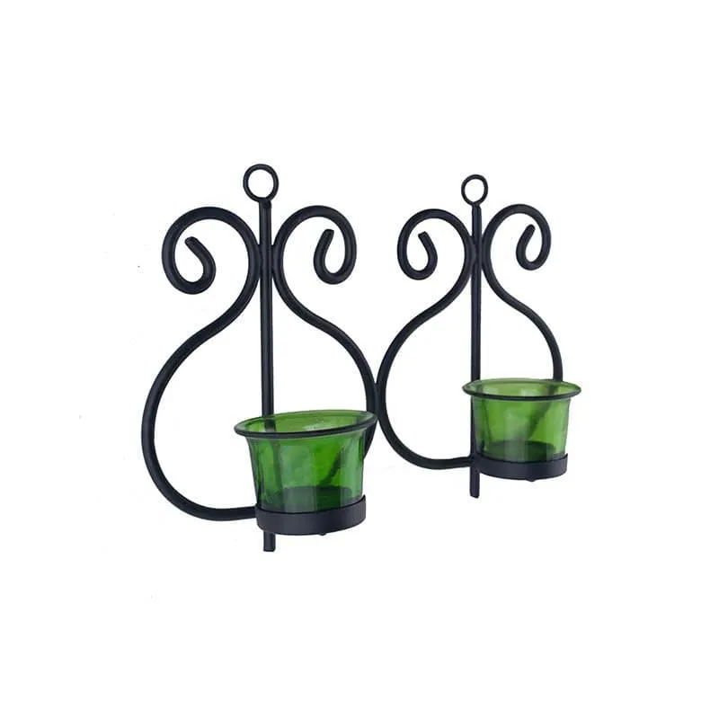 Seina Black Frame Sconce Candle Holder (Green) - Set Of Two media 4