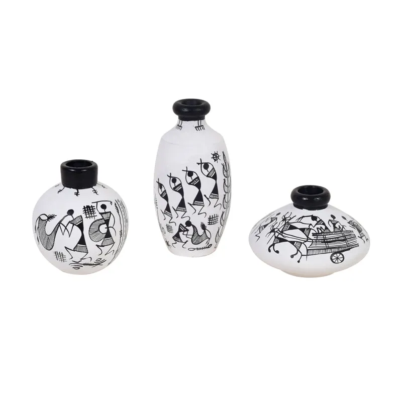 Warli dance Black & White Vase - Set Of Three media 4