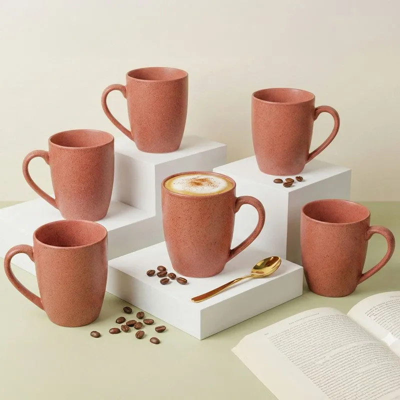 Sip & Style Ceramic Coffee Mug (Pastel Red/300 mL Each) - Set Of Six media 1