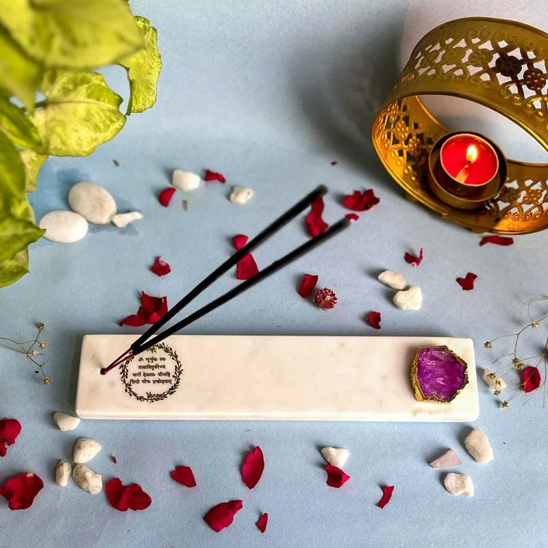 Gayathri Mantra Marble Incense Holder With Agate Plating - Pink media 4