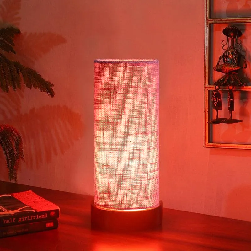 Mirza Tower Wooden Table Lamp With Jute Shade - Pink,Black media 2