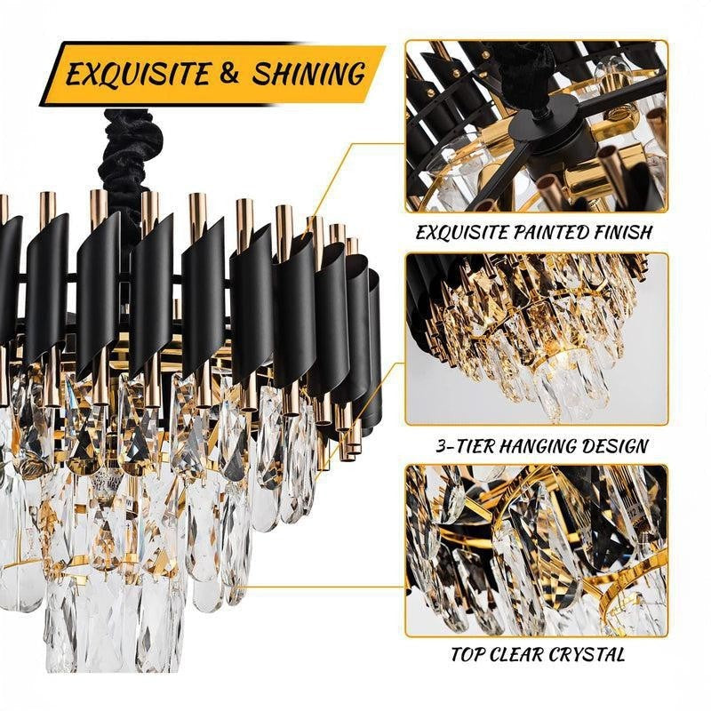 Versailles Crystal Metal Chandelier - Black media 3
