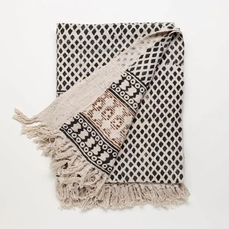 Faded Vintage Handblock Printed Throw media 4