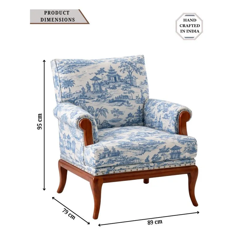 Aurelia Teak Wood & Velvet Upholstered Lounge Chair media 7