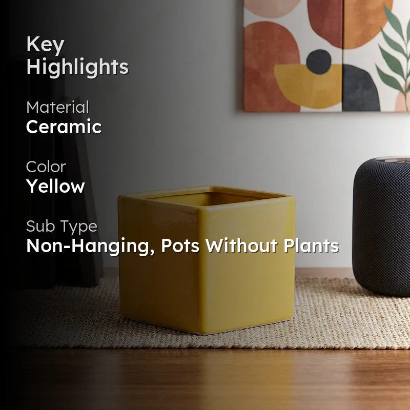Ugaoo Square Yellow Ceramic Pot media 2