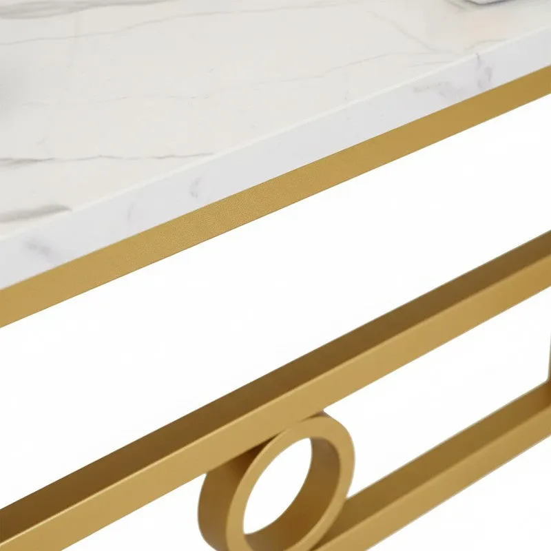 Long Narrow Metal Console Table with Marble Top - Large media 3