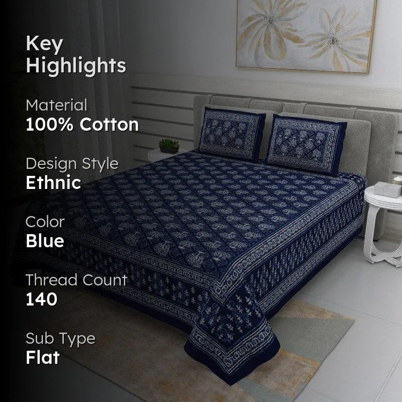 Arushi Printed Cotton Bedsheet (Blue) - 140 TC media 2