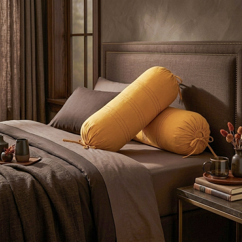 Swayam Yellow Comfort Bolster Cover - Set Of Two media 4