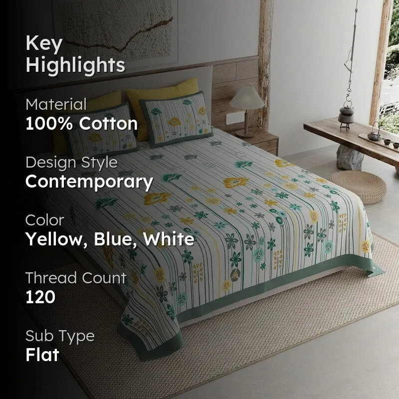 Heritage Calm Cotton Bedsheet (Yellow,Blue,White) - 120 TC media 2