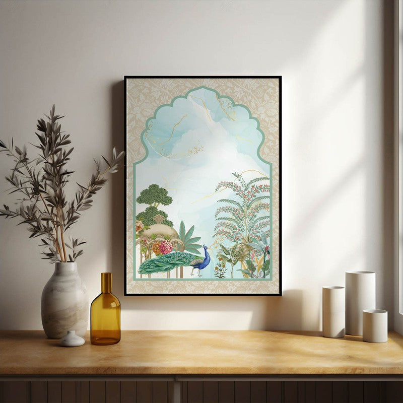 Imperial Garden Framed Jharokha Canvas Wall Painting media 5