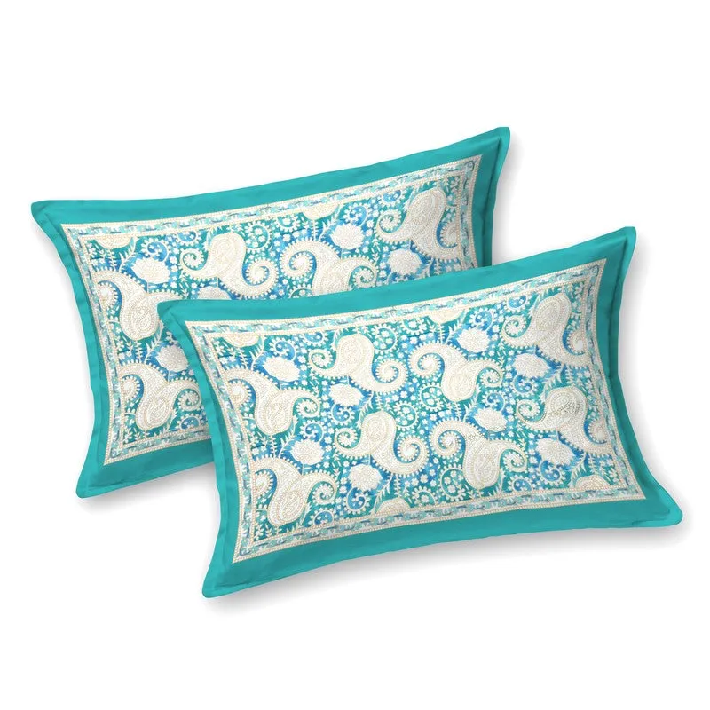 Mango Muse Cotton Bedsheet (White,Sky Blue) - 180 GSM media 6