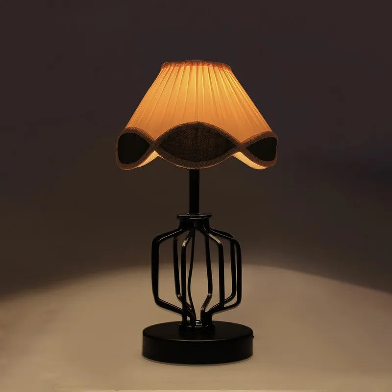 Auryne Cotton Table Lamp With Wooden Base - Ivory media 6