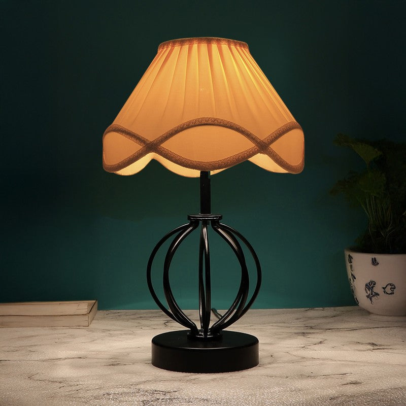 Aurylin Cotton Table Lamp With Wooden Base - Ivory