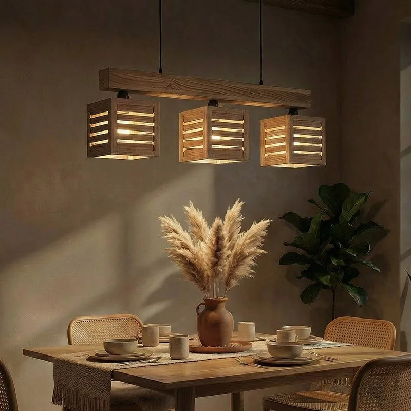 TriFrame Wooden Ceiling Lamp - Beige media 1