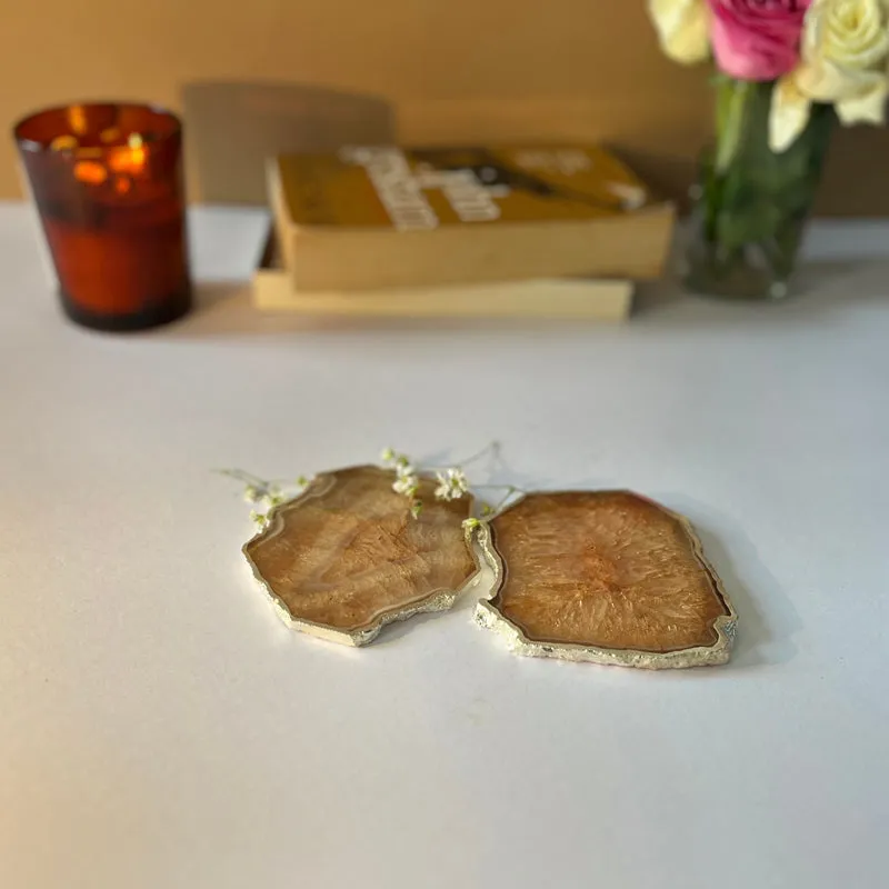 Byrona Handcrafted Crystal Agate Coaster (Brown) - Set Of Two media 3