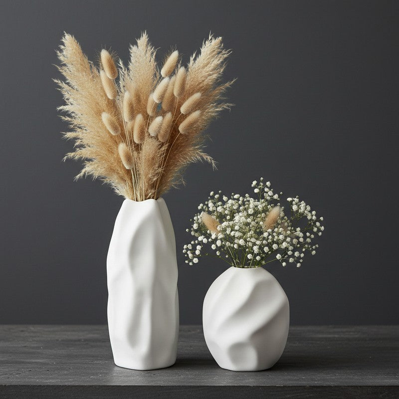 Sculpa Organic Sculpted Ceramic Vase(Ivory) - Set Of Two media 7
