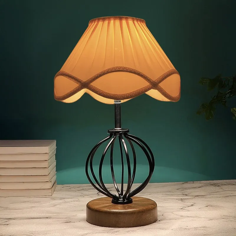 Aurelisse Cotton Table Lamp With Wooden Base - Ivory media 1