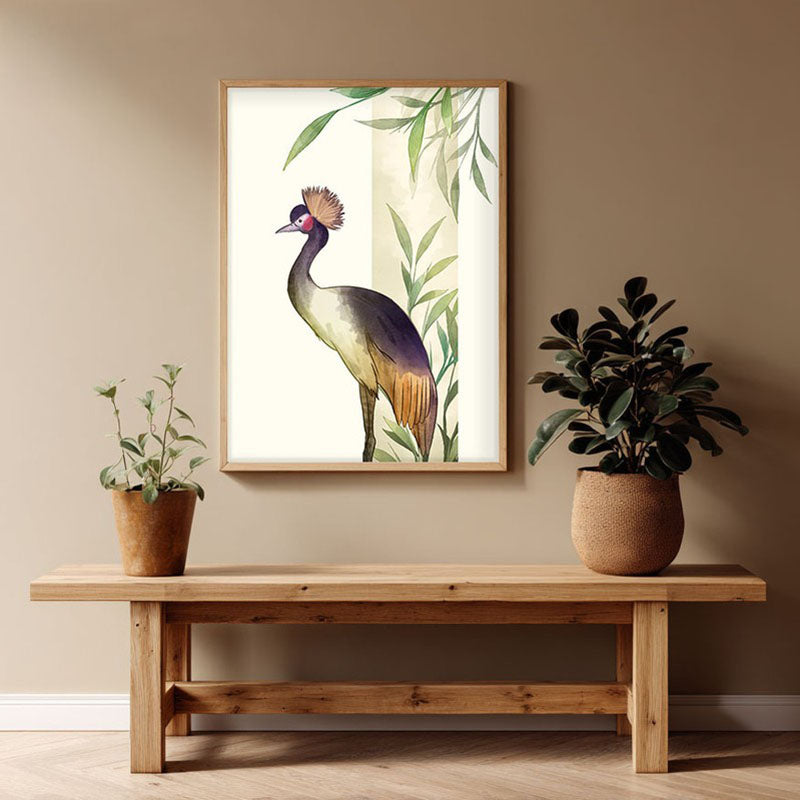 Tranquil Perch Botanical Archival Paper Wall Art - Natural Brown Frame