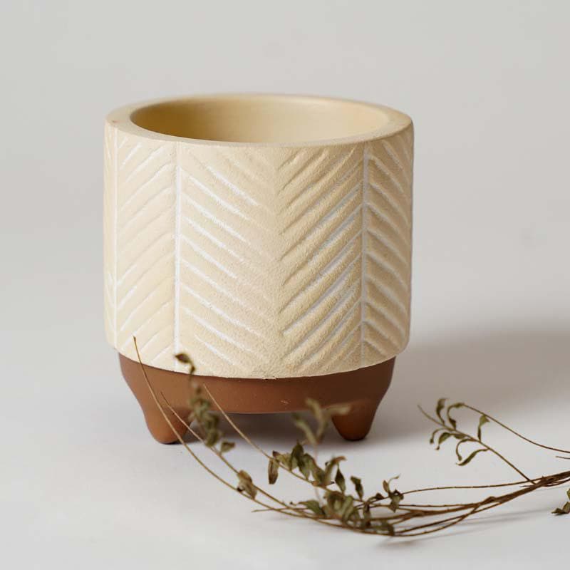 Stylish Beige Terracotta Planter Pot with Raised Pattern media 5