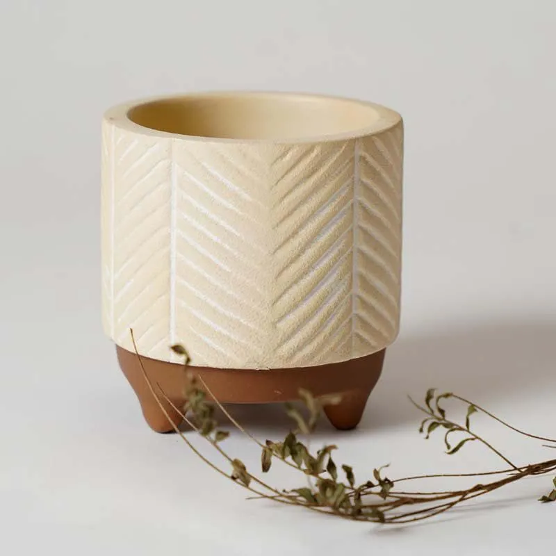 Stylish Beige Terracotta Planter Pot with Raised Pattern media 5