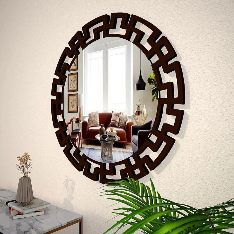 Greek Key Reflection Decorative Wall Mirror - Brown media 4
