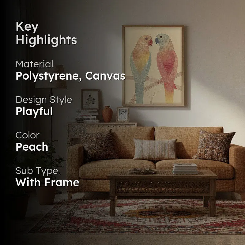Lovebirds Illustration Canvas Wall Painting With Brown Frame media 2