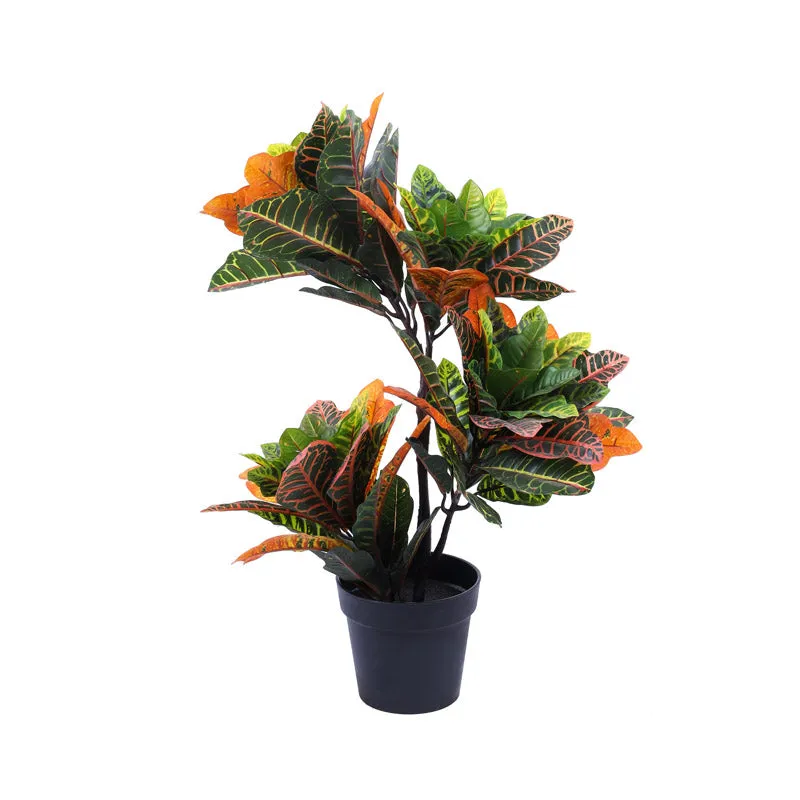 Artificial Realistic Croton Plant With Black Plastic Pot - 2.8 Feet media 6