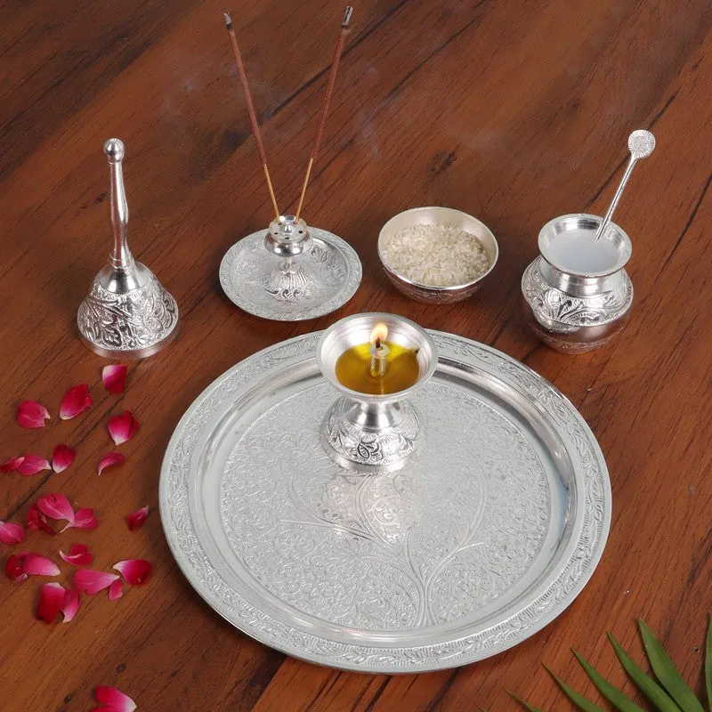 Nitya Pooja Thali Set (Silver) - Seven Piece Set media 3