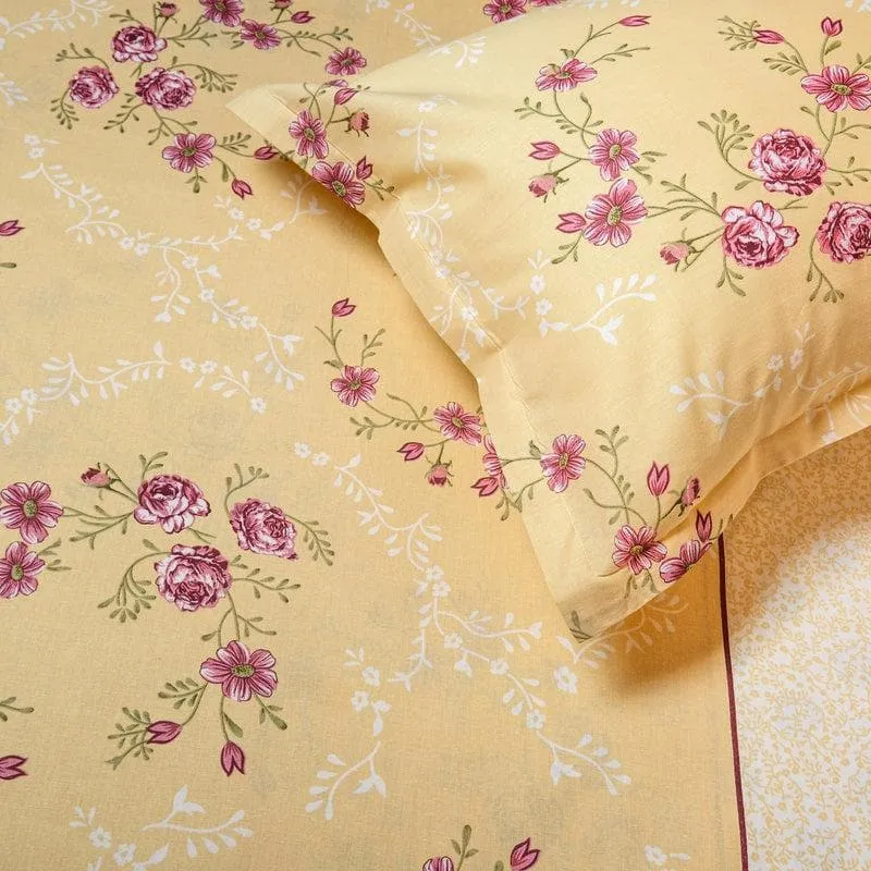 Floral Bouquet Cotton Bedsheet (Yellow) - 170 TC media 5