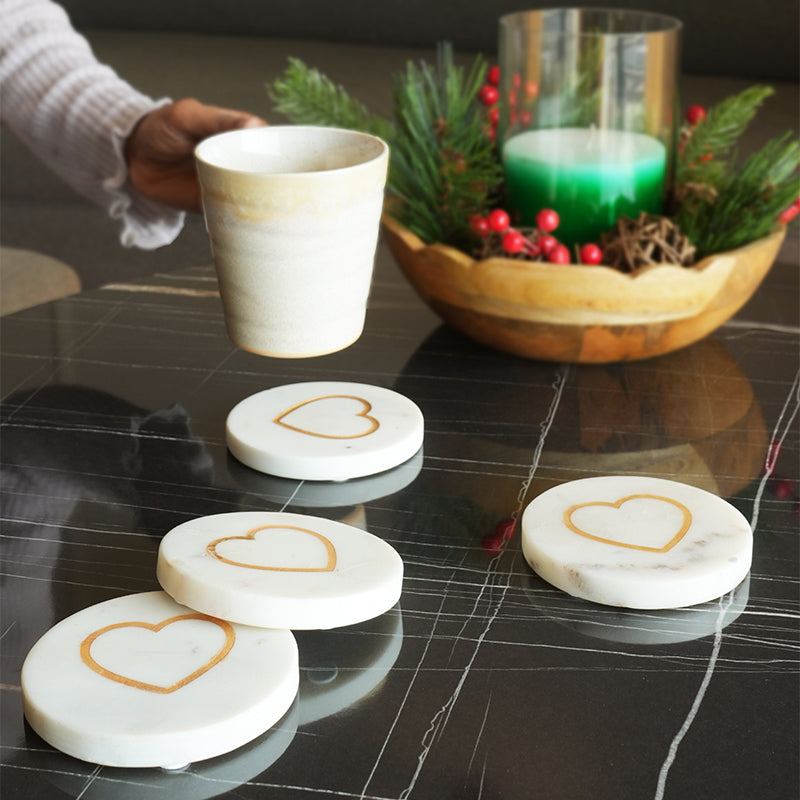 Heart Of Stone Marble Coaster - Set Of Four