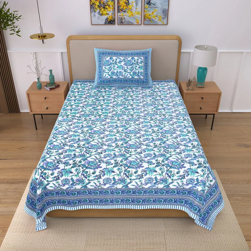 Bahaara Jaipuri Cotton Bedsheet (Blue) - 144 TC media 3