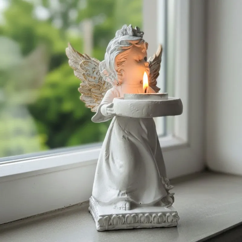 Angel Figurine Gold Wings Resin Tea Light Candle Holder media 4