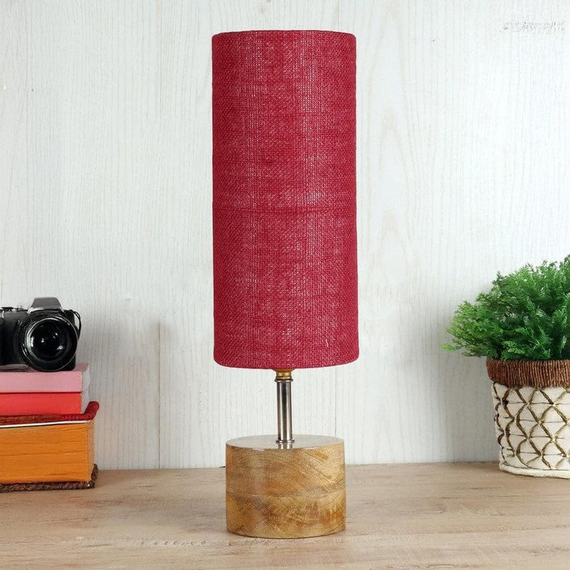Rustic Wood & Fabric Table Lamp - Red,Brown media 3