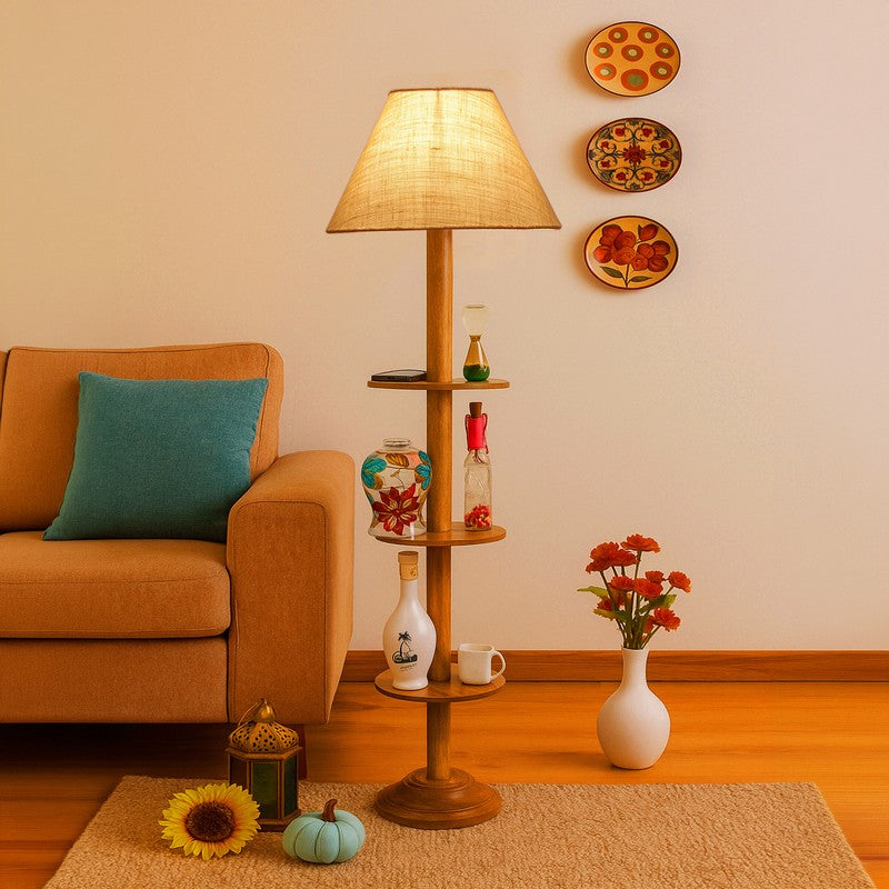 Vintage Glow Light Wooden Floor Lamp - White
