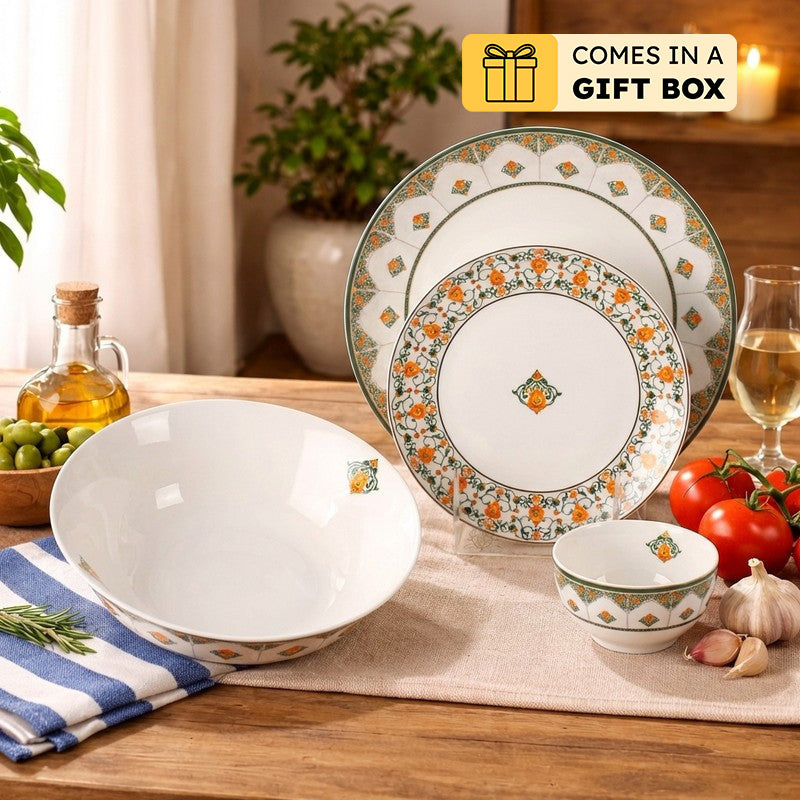 Heritage Line 24k Gold Brushed Dinner Set (Orange,White)- 20 Piece Set