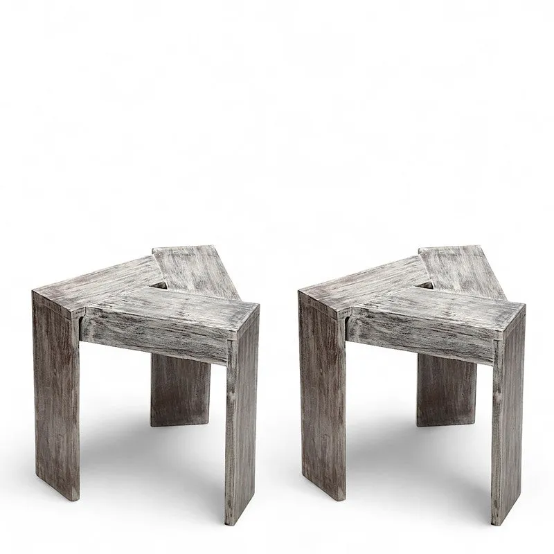 Lverox Sheesham Wooden Side & Bedside Table (Grey) - Set Of Two media 3
