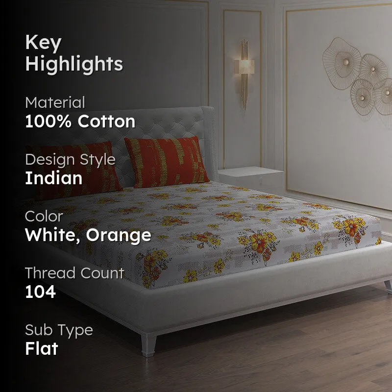 Monte Carlo Petal Story Cotton Bedsheet (White,Orange) - 104 TC media 2