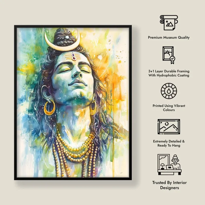 Shri Dakshinamurthi Spiritual Archival Paper Wall Painting With Frame - Black media 8
