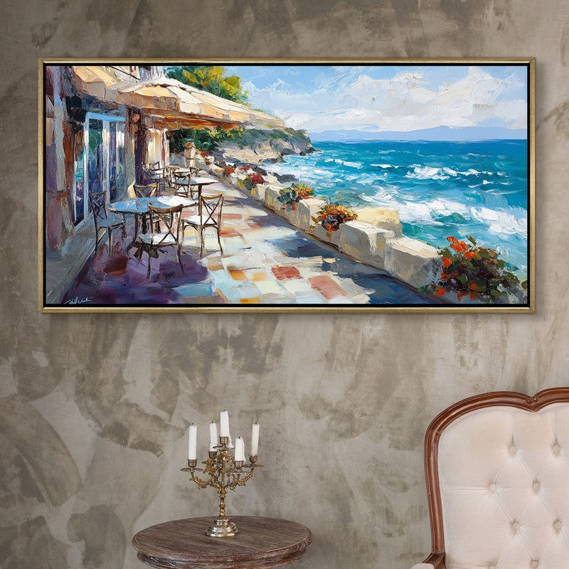 Sunlit Shore Canvas Wall Painting With Frame