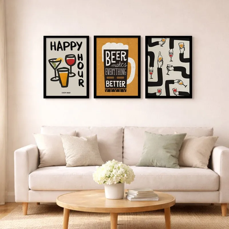 Happy Hour Paper Wall Painting With Frame - Set Of Three media 4