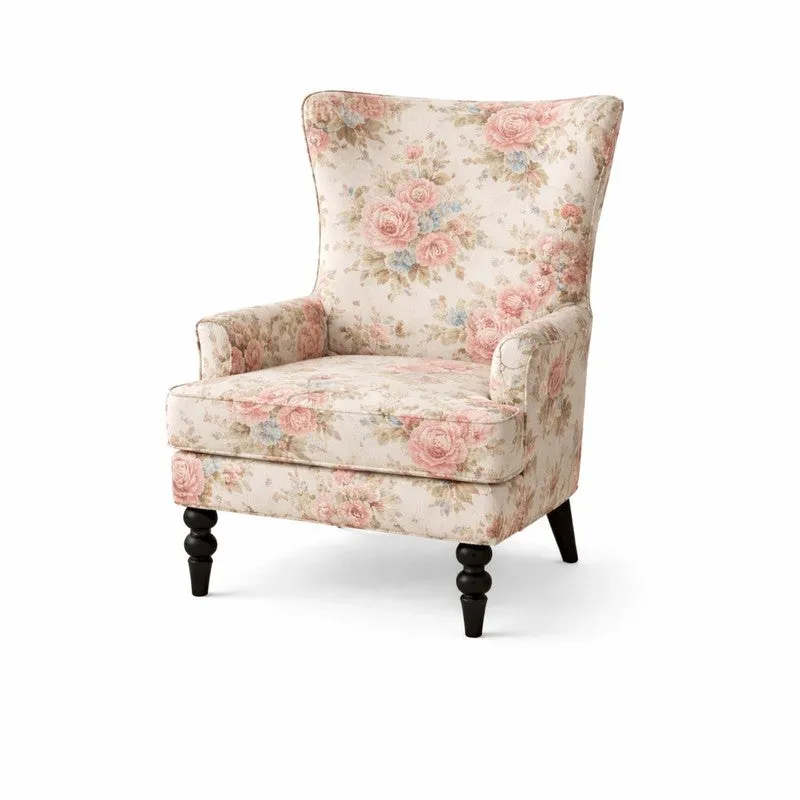 Blush Rose Teak Wood & Velvet Botanical Lounge Chair media 3